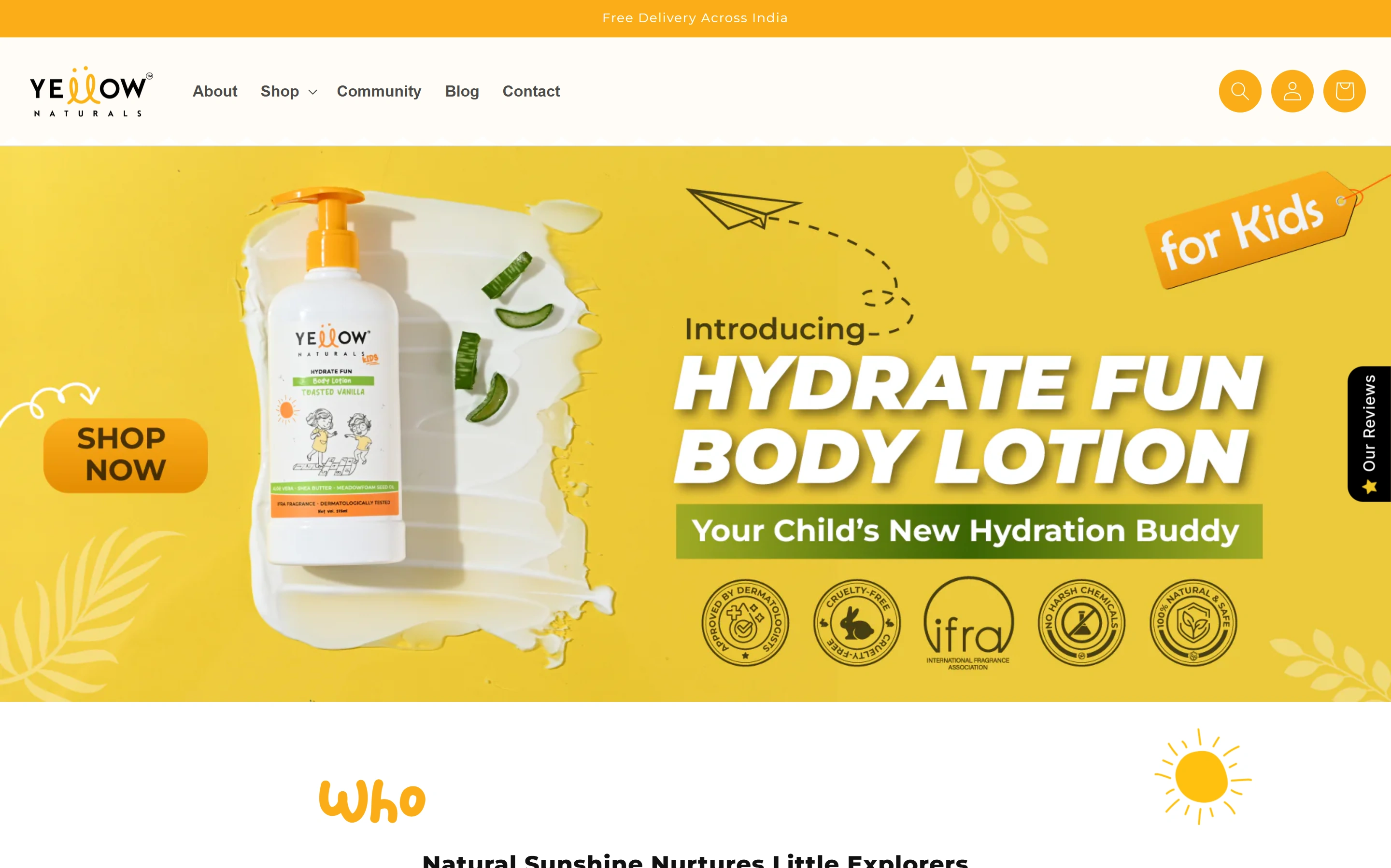 Yellow Naturals organic products Shopify e-commerce website development portfolio project